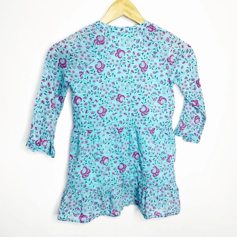 BANJANAN long sleeve floral blue dress cotton boho GIRLS 6